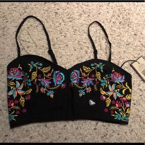 Adorable embroidered Me to We crop tank